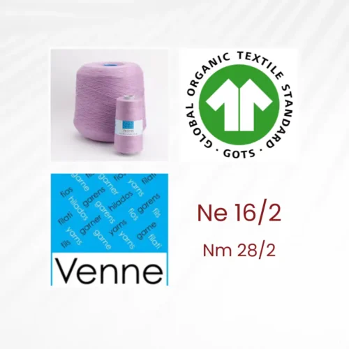 Venne organic cotton GOTS Ne 16/2 Βαμβακερά οργανικά νήματα από τη Venne. Πάχος: Ne 16/2 ή Nm 28/2. Φέρουν πιστοποίηση GOTS