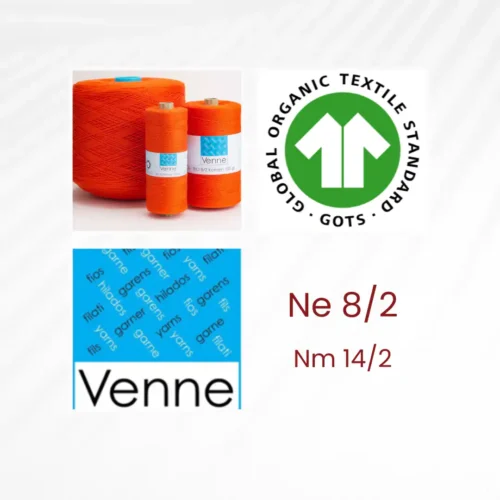 Venne organic cotton GOTS Ne 8/2 Βαμβακερά οργανικά νήματα από τη Venne. Πάχος: Ne 8/2 ή Nm 14/2. Φέρουν πιστοποίηση GOTS