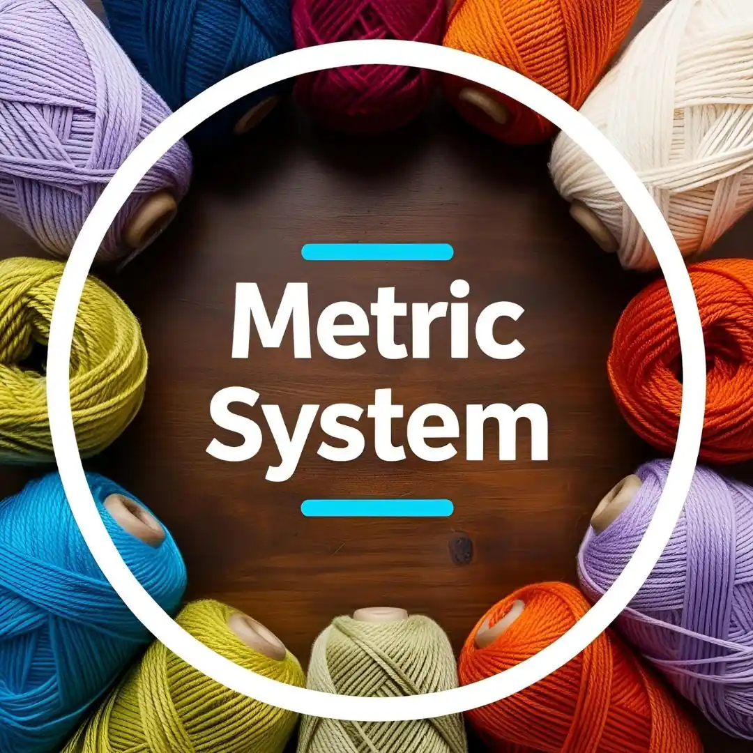 Φωτογραφία με πολύχρωμα κουβάρια τοποθετημένα πάνω σε ένα ξύλινο τραπέζι ώστε να σχηματίζουν κύκλο. Στο κέντρο το κείμενο "Metric System"